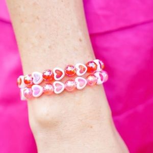 Goldenthreads XOXO Heart Beaded Bracelet Pink Red Set